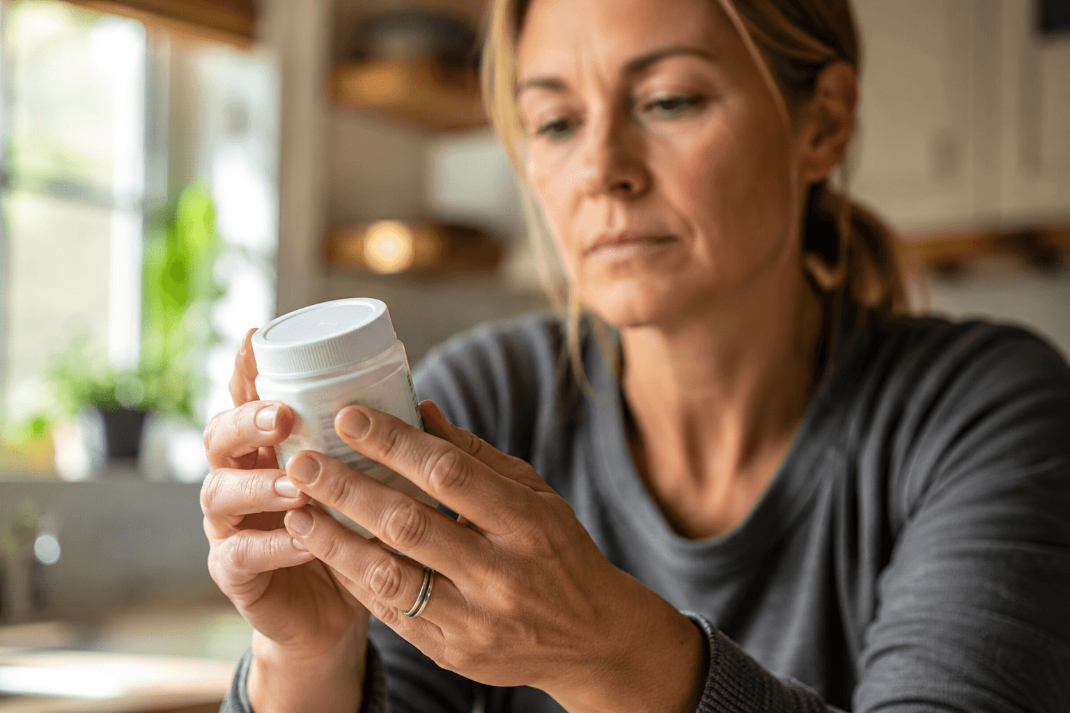 Dog owner carefully reading supplement label — understanding what GMP certified and third-party tested means for dog joint supplements